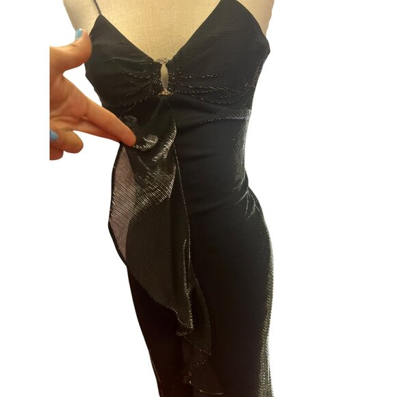 Vintage De Laru Black Evening Gown By Sheila Yen Size Long Full Prom Homecoming - Picture 9 of 11